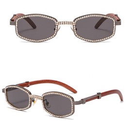 mincl Diamond Square Sunglasses Men Women Luxury Designer Wood Frame Rhinestone Punk Goggle Glasses UV400 (black, X)