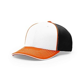 Richardson Unisex 172 Trucker Pulse Sportmesh R-Flex Baseball Cap, Tri White/Black/Orange, Large/X-Large