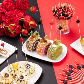 150PCS Casino Cocktail Picks 4.7Inch Poker Toothpick Black and Red Sticks Poker Picks Bamboo Toothpicks, Appetizers Fruit Skewers Sandwich Cupcakes Toothpicks for Poker Holiday Birthday Party