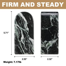 Koville Italian Natural Marble Bookends for Shelves, Decorative Book Ends, 7lbs Heavy-Duty Marble Book Holders, Bookshelf Apartment Decor for Normal Books/CD/Video Games(Verde Remeggiato)