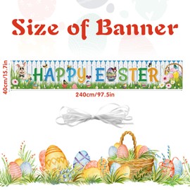 Easter Decorations, Happy Easter Banner, Easter Bunny Egg Backdrops for Outdoor Indoor, Easter Outdoor Garden Wall Table Decoration, Hanging Easter Banner for Spring Themed Party Supplies