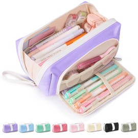 Sooez Big Capacity Pencil Case, Extra Large Pencil Pouch with Zipper Pocket, Wide Opening Pencil Bag, Portable Stationery Organizer, Cute Aesthetic School Office Supplies for Teens Girls, Purple