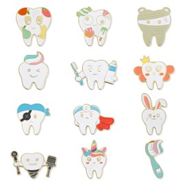 12pcs Tooth Brooch Pins, Cute Cartoon Dentist Enamel Pins Funny Tooth Lapel Badges Pins Teeth Charm Dental Gifts for Doctor Nurse Backpacks Cloths Hats Decor