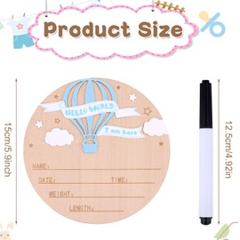 Birth Announcement Sign with Pen, 5.9in Wooden Birth Announcement Plaque Newborn Baby Name Sign for Nursery Hospital Photo Prop Supplies (Blue)