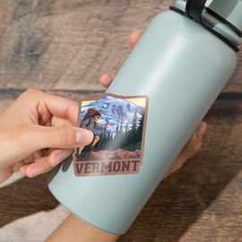 Die Cut Sticker Vermont, Hiker and Mountain Scene, Vinyl Sticker 3 to 6 inches, (Waterproof Decal for Cars, Water Bottles, Laptops, Coolers), Large
