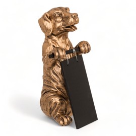 MIJOMA Golden Artificial Stone Decorative Figure with Blackboard to Personalise | Stylish Table Decoration | Exclusive Gift for Family and Friends | Dimensions: 9.5 x 12.5 x 22 cm (Dog)