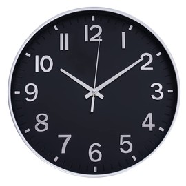 HZDHCLH Radio-Controlled Clock 30 cm Large Dial Wall Clock Silent Suitable for School Home Wall Decoration (Black Silver)