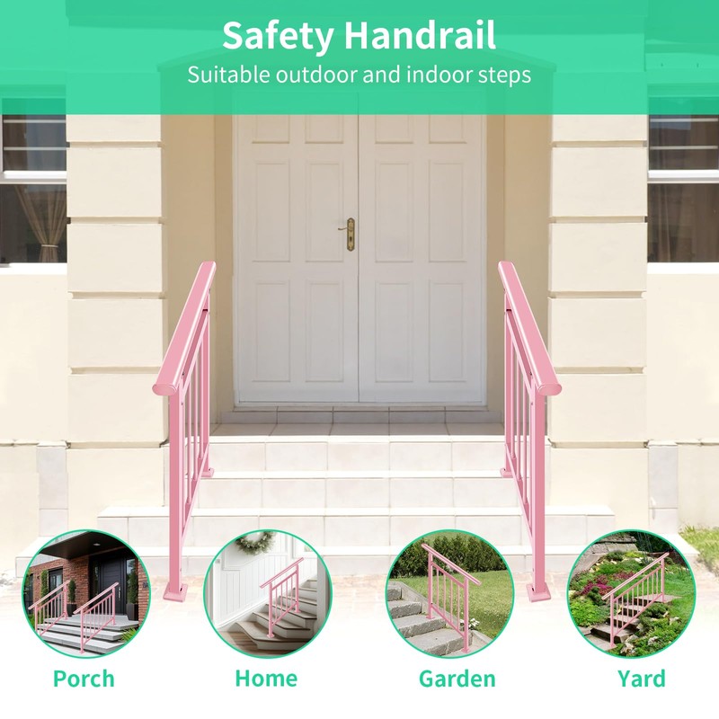 Adjustable Handrails for Outdoor Steps – Pink Metal Stair Railing
