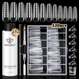 modelones Slip Solution for Poly Gel, 2.8oz Anti-Stick Liquid for Poly Gel with 120Pcs Flat Dual Nail Forms Nail Tips Clips Kit
