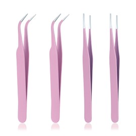 4 PCS Precision Tweezers Set, Multipurpose Straight and Curved Tip Tweezers Anti-Static Stainless Steel of Tweezer for Electronics, Industrial-Tweezer for Craft Soldering Esd Curved of Tweezer
