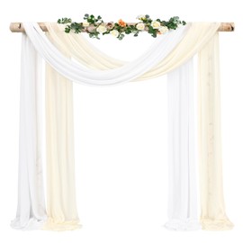 Wedding Arch Draping Fabric,2 Panels 28" x20ft Ivory and Cream Wedding Arch Drapes for Ceremony Chiffon Fabric Drapes Arbor Drapery Wedding Arch Decorations for Reception Sheer Backdrop Curtains