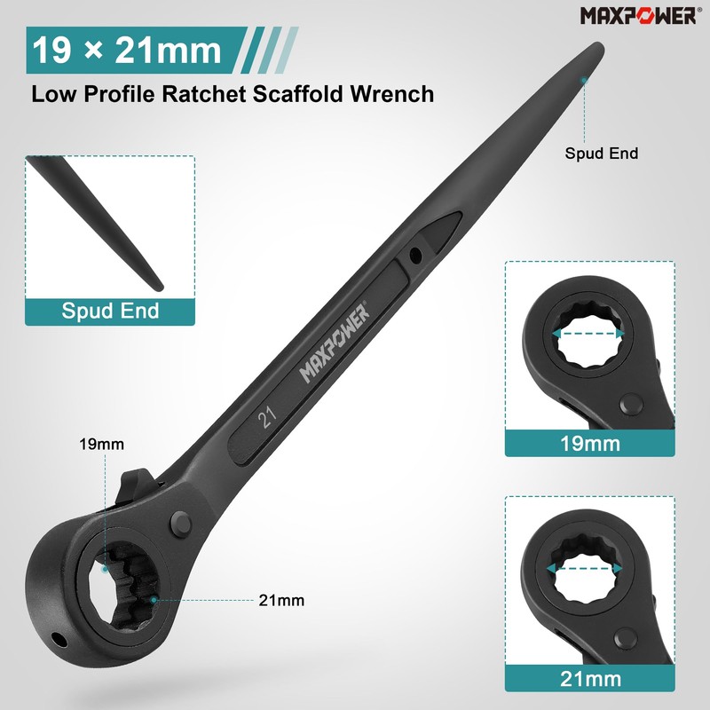 MAXPOWER 2PCS Spud Ratchet Scaffold Wrench Set, 7/8 Inch x