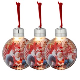 3 x LED Christmas Tree Baubles DIY for Hanging Your Personal Photos Diameter 8-10 cm - Photo Balls for Your Own Photos - Tree Baubles for Photos with LED Lighting - Illuminated Tree Baubles for Your