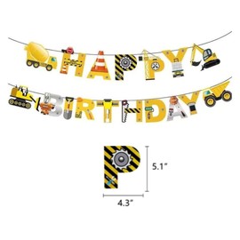 SHAOMABA Construction Truck Happy Birthday Banner Vibrant Engineering Vehicle Heavy Equipment Themed Birthday Party Decorations with Excavator Crane Truck Cement & Mixer Design for Boys and Girls