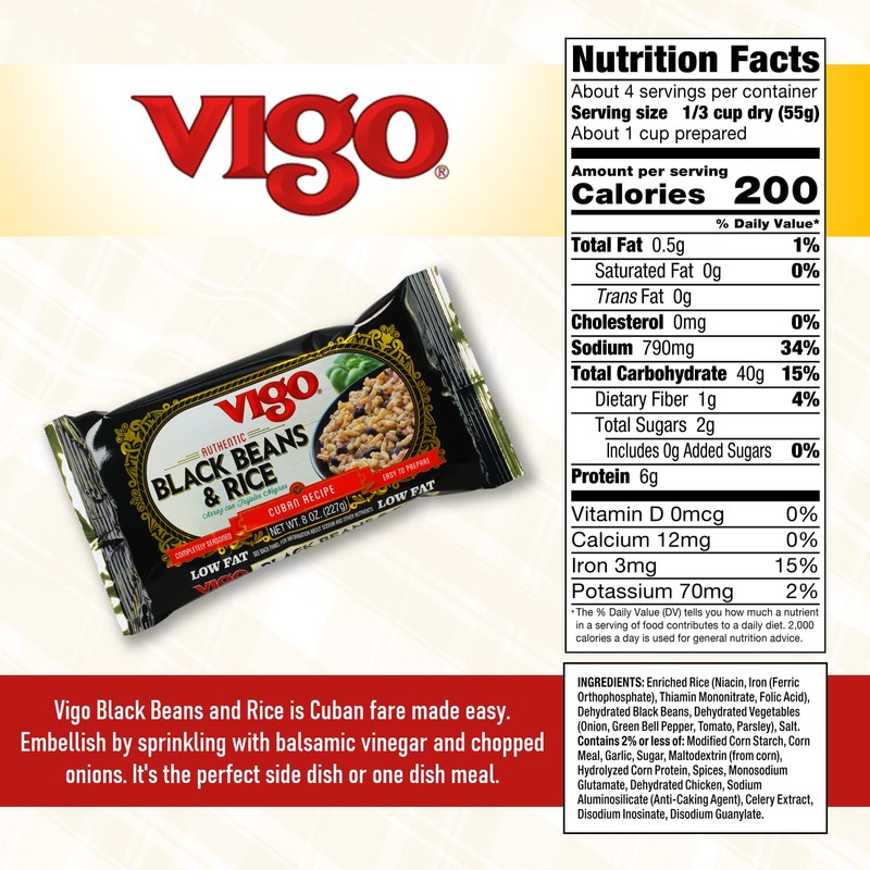 Vigo Authentic Black Beans & Rice, Low Fat, 8oz (Black