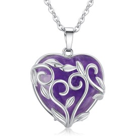 XIANNVXI Heart Necklaces for Women Flower Leaf Wrapped Heart Pendant Necklace Amethyst Crystal Necklace Natural Real Gemstones Reiki Jewellery for Women