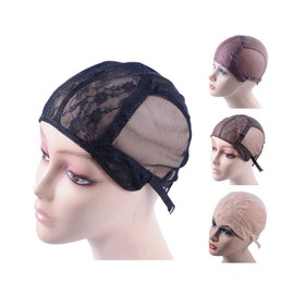 Double Lace Wig Cap for Making Wigs with Adjustable Straps on the Back Swiss Lace Hairnet (Black L)