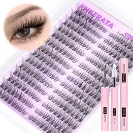 PHKERATA Wispy Lash Extension Kit Natural Lash Clusters Kit C Curl DIY Eyelash Extensions Kit 252Pcs Individual Lashes Clusters Wispy Eyelash Clusters with Lash Bond and Seal at Home Cat Eye Cluster
