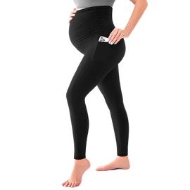 SINOPHANT Women's Maternity Leggings Over The Belly with Pockets,Pregnancy Yoga Pants Workout Leggings Black XL