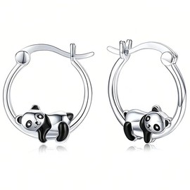 PNPGDYK Panda Earrings, Animal Hoop Earrings Girls 925 Silver Panda Hoop Earrings Hoop Earrings for Women Girls Daughter Children Gift for Valentine's Day