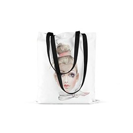 Le Jardin du Lin Printed Shopping Bag with Two Black Long Handles, Foldable Fabric Bag with Two Long Handles, Size: 48 x 55 cm