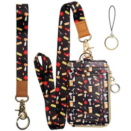 bolimoss Sujetador con portacredenciales, cartera y llaves divertidos, para enfermeras, mujer, hombre y médicos, estampado con instrumentos médicos (P