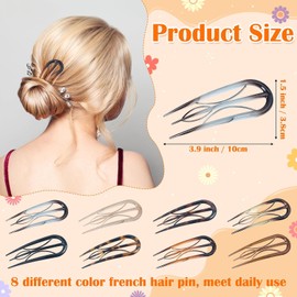 U Shaped Hair Pins French Hair Fork, 8 Piece U Shaped French Twist Hair Pin Retro Fork Internal Teeth Hair Clips,U-Shape Hair Pins Hair Stick Hair Fork,Retro Shell Fork Hair Clips,Retro Hair Clip with Internal Teeth