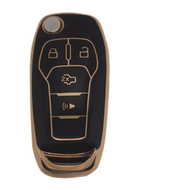 STRAFFI TPU Key Fob Cover Shell for Flip 2013 2014 2015 2016 2017 Fusion 2021 2022 Ford Bronco 2015-2021 F-150 2017-2022 F-250 F-350 F-450 F-550 2019-2023 Ranger (flip Key 4 Button Black)