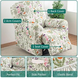 NILUOH Recliner Covers 4 Pieces Stretch Lazy Boy Recliner Chair Covers That Stay in Place, Covers for Electric Power Lift Reclining Chair, Washable Furniture Protector for Pet, Kids, Living Room