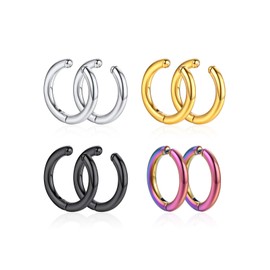 U7 Earrings, Ear Cuffs, Set of 8, Hoop Earrings, Surgical Stainless Steel, Hypoallergenic, Catchless, Women's, Simple, Unisex, Gold, Silver, 12 mm