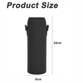 Portable Neoprene Water Bottle Bag Drop and Shock Proof Waterproof Protective Case for Outdoor Bottle with Shoulder Strap for Hiking Camping Hunting Travel, black