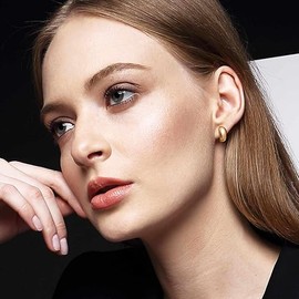 Gold Hoop Earrings 14K Gold Hoop Earrings for Women Thick Studs Earring Glossy Half Hoops Earring for Women (13.5MM)
