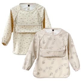 GoUseGo Meal Apron, Baby Long Sleeve Baby Food Apron, Set of 2, Waterproof, For Babies, Eating Apron, For Girls, Boys, Toddlers, 1 Years, 2 Years, 3 Years, 4 Years, 5 Years, 6 Years, Smocked, Kids