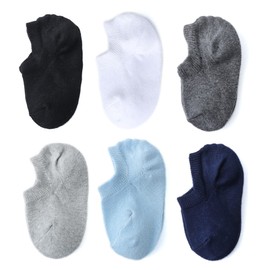 Marchare Baby No Show Socks Cotton Non-Slip Low Cut Socks for Girls Boys Infant Toddler Socks Black/Navy/White/Light Grey/Blue/Dark 6 Pairs 3-4 Years