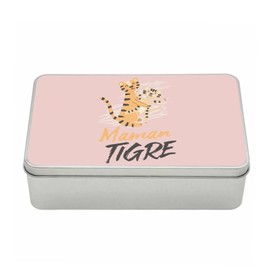 Fabulous Rosa Metallbox - Mutter Tiger und ihr Baby, Zeichnung, süße Illustration, 11 x 18,5 x 5,5 cm, Aufbewahrungsbox, Schlüssel, Werkzeug, Lunchbox, Zucker, Keks