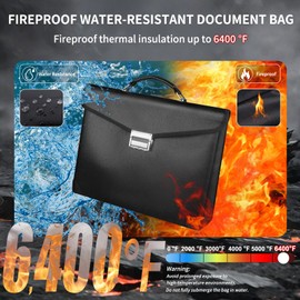 RERAMDO Fireproof Document Bag 14.5"X11"X2.5" Fireproof Money Bag for Cash With Lock and Zipper,Fire&Waterproof Storage Organizer Pouch for Valuables,Legal Document,Laptop,Passport,(Black)