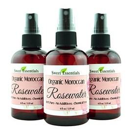 Pack of 3 Premium Organic Moroccan Rose Water - 4oz W/Sprayer - Imported From Morocco - 100% Pure (Food Grade) No Oils or Alcohol - Rich in Vitamin A & C Perfect for Hydrating & Rejuvenating Your Skin