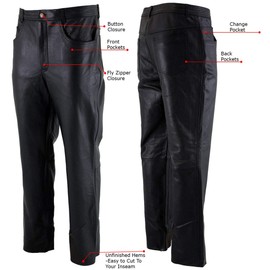 Milwaukee Leather LKM5716 Men's Classic Black Premium Leather Fitted Casual Biker Leather Pants - 32