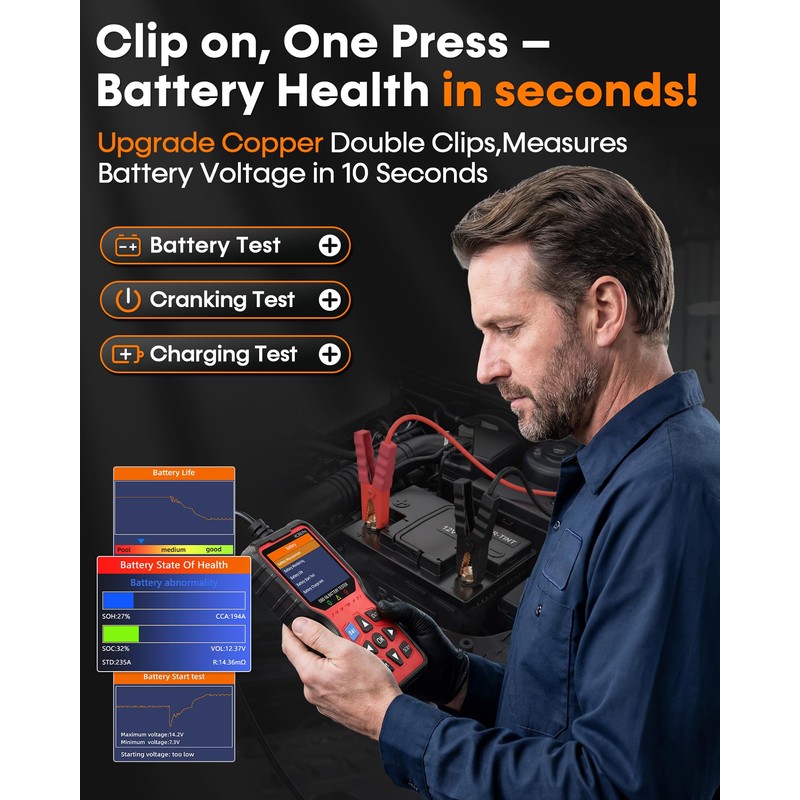 Easy to Use 2-in-1 OBD2 Scanner with Battery Tester: 1S