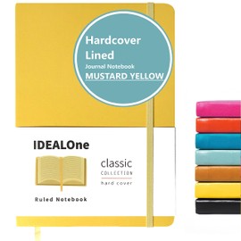 IDEALOne Hardcover Leather Journal Notebook Lined – A5 (5.7 x 8 inch),Wide college ruled,160 pages, 100GSM Thick Paper, Journal for Women, Men, Notebooks for Work, Journal for Writing - Mustard Yellow