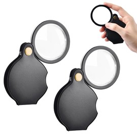 Pack of 2 10x Pocket Magnifier, Mini Magnifier with Foldable Design, Monlithic Reading Magnifier for Books and Newspapers, Magnifying Glass for Jewellery and Repairs, Portable Magnifying Glass Small