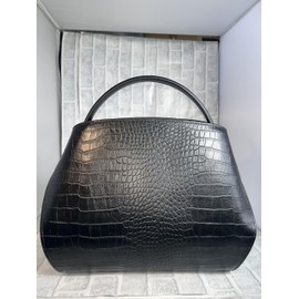 Rebecca JT-240323 Women's Design Bag, 2-Way Shoulder Included, Genuine Cowhide Leather, Crocodile-Embossed Crocodile-Embossed Lizard, Shrink, Handbag, Bag, Croc Embossed Black