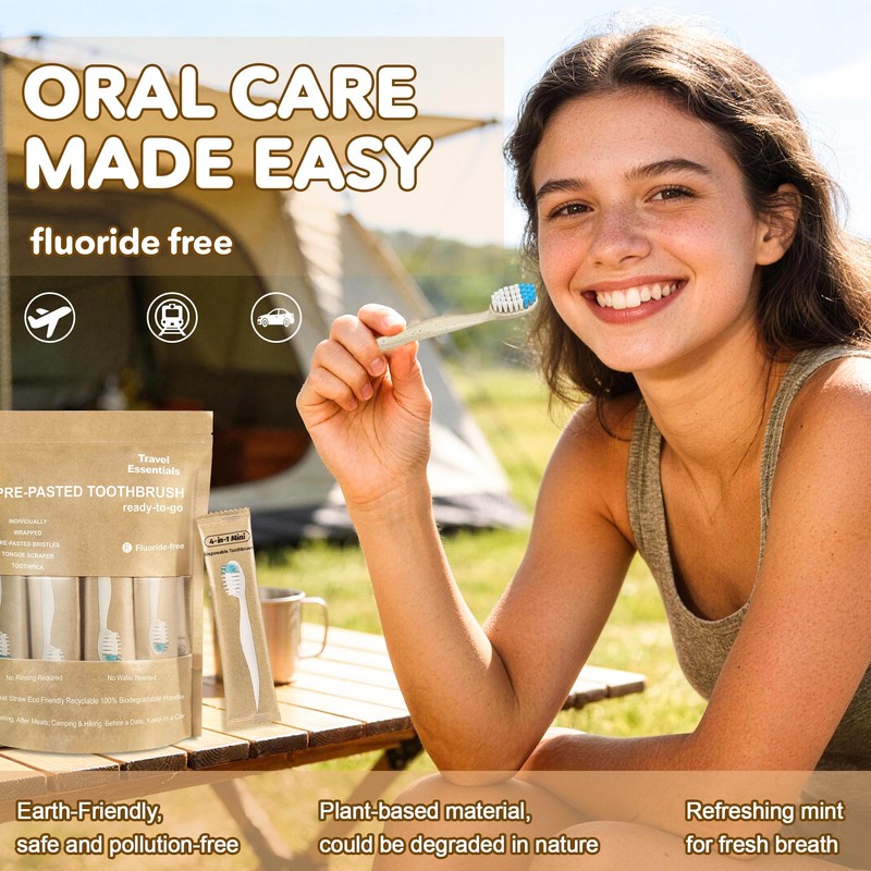 4 in 1 Pre-Pasted Toothbrushes with Tongue Scraper & Toothpick，26