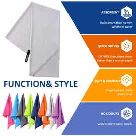 BAGAIL Basics Microfiber Towel Perfect Sports & Travel & Beach Towel. Fast Drying - Super Absorbent - Ultra Compact. Suitable for Camping, Gym, Beach, Swimming, Backpacking Grey 36 x 72 inches