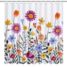 SLEEPBED Spring Summer Floral Shower Curtains for Bathroom, Waterproof Purple Flowers Shower Curtain Set with 12 Hooks, 72x72