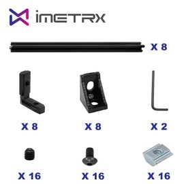 iMetrx 8PCS 200 mm 2020 V Slot Aluminum Extrusion Black With 2020 Connector Brackets Set and European Standard Anodized Linear Rail Aluminum Profile Extrusion for 3D Printer Parts and CNC DIY