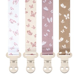 Stadela Baby Pacifier Clip Holder - Girl 4 Pack Gift Set – Vintage Floral French Granmillenial Ribbons Bows and Flowers in Pink and Blue