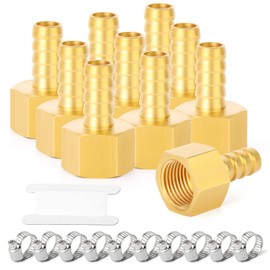 Gasher 10 PCS Air Hose Fittings 1/4" Barb x 1/4" FNPT with 10 Pcs Hose Clamp