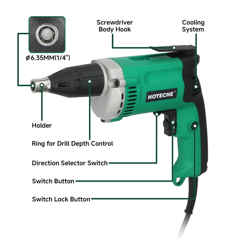 Hoteche 5-Amp Dry Wall Screw Driver, Electric Screwdriver with Variable