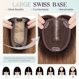 S-noilite Real Human Hair Toppers 10x12cm Large Base Hair Topper Wigs for Women with Thin Hair Ombre Light Brown Topper Hair Piece to Cover Grey Hair(12 Inch,Ombre Light Brown)